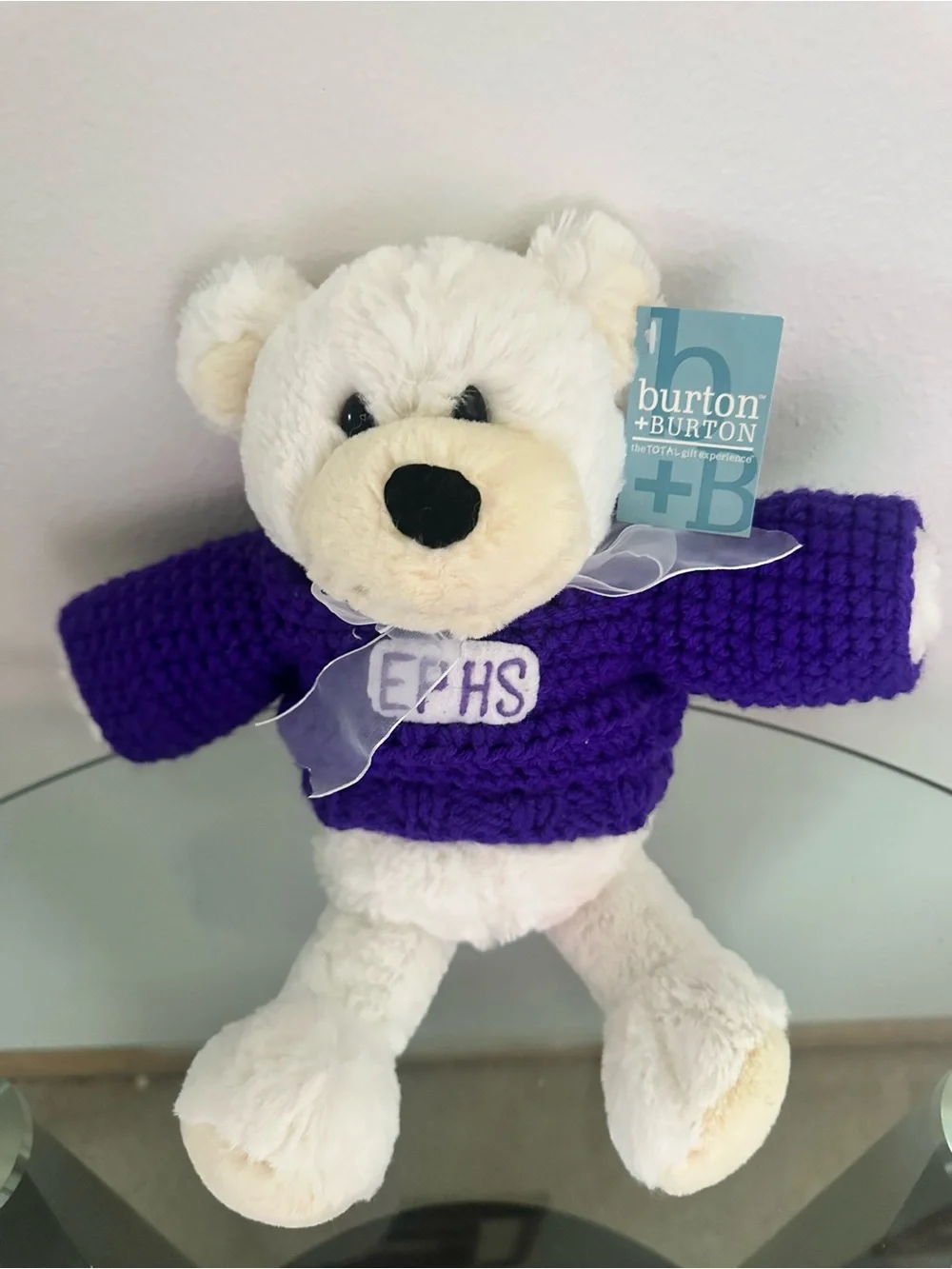 Burton + Burton White Teddy Bear with Purple Sweater - Plush Small kids Toy